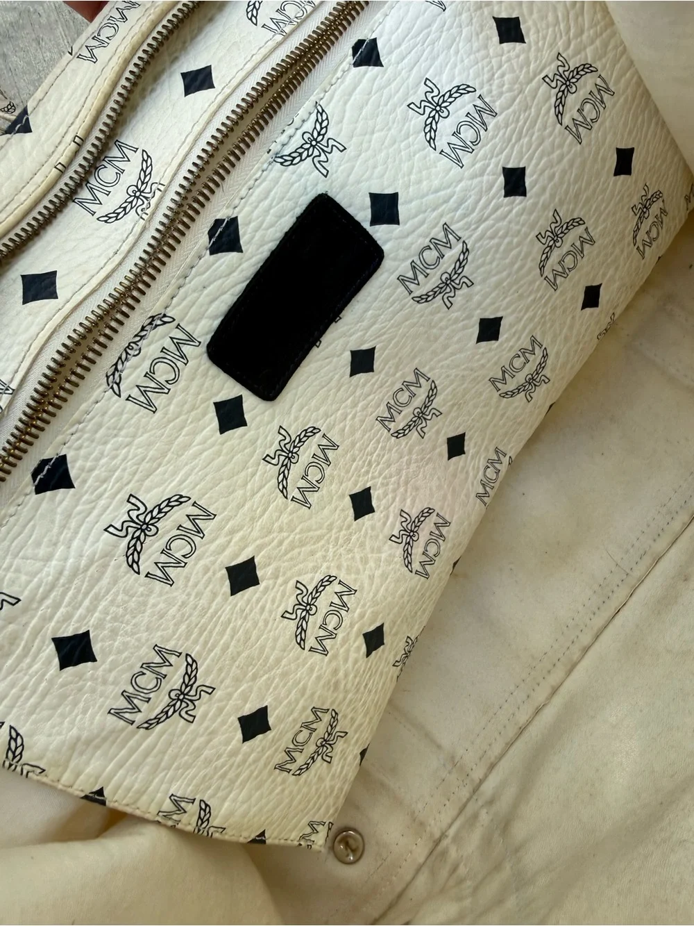 MCM White Logo-Print Double-Handle Tote